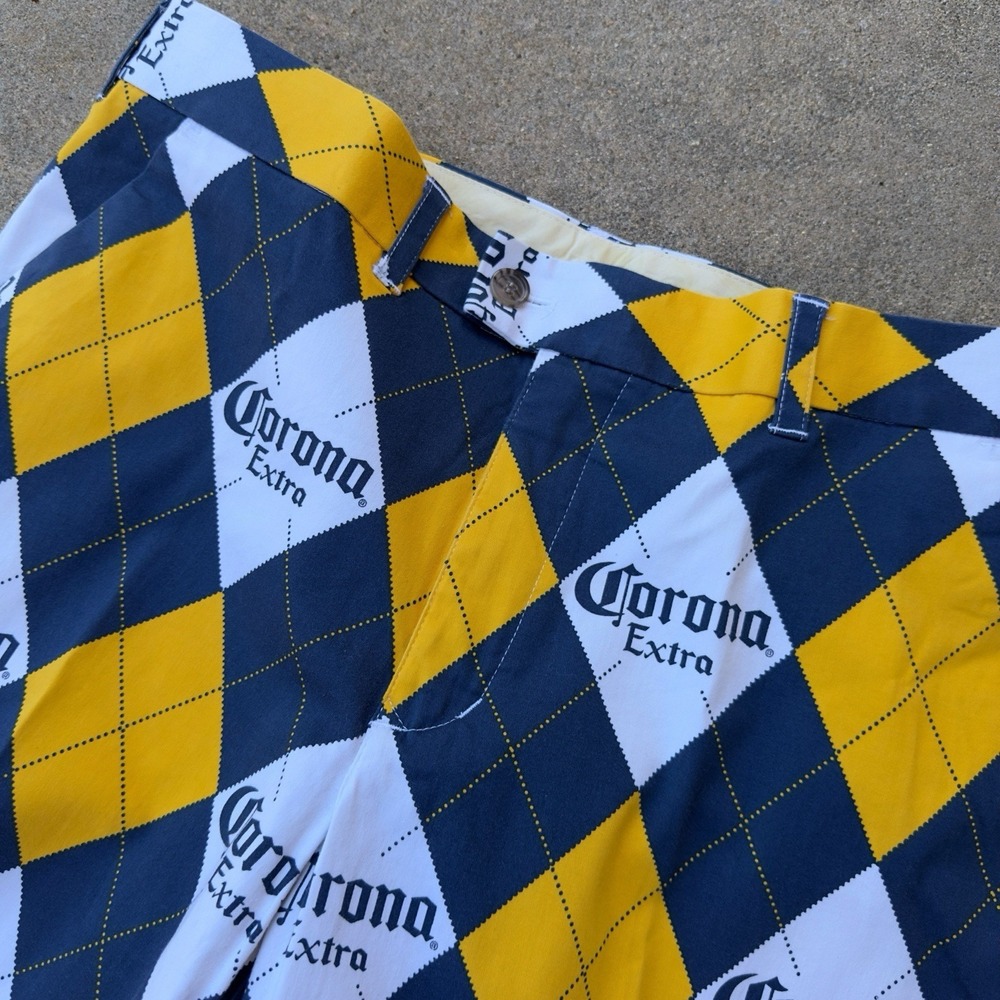 Loudmouth Corona Extra Argyle Men's Golf Heritage Shorts Size 36 Cerveza - Picture 3 of 12